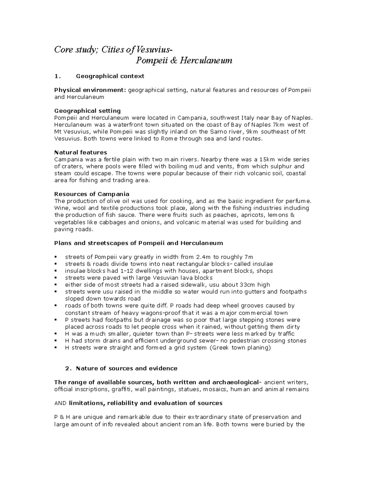 Ancient History Notes - Pompeii Herculaneum - Core study; Cities of ...