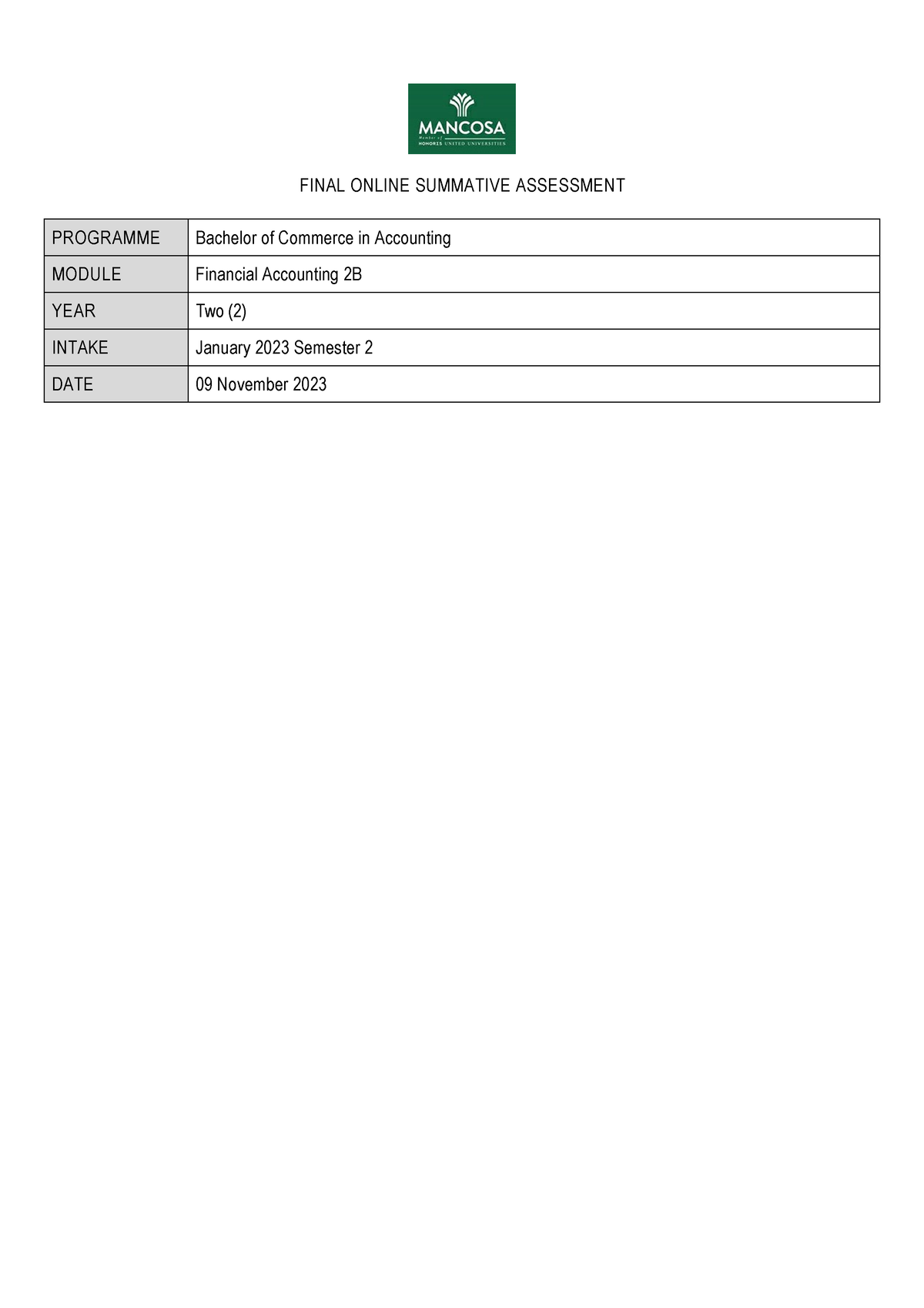 Financial Accounting 2B Final OSA - FINAL ONLINE SUMMATIVE ASSESSMENT ...