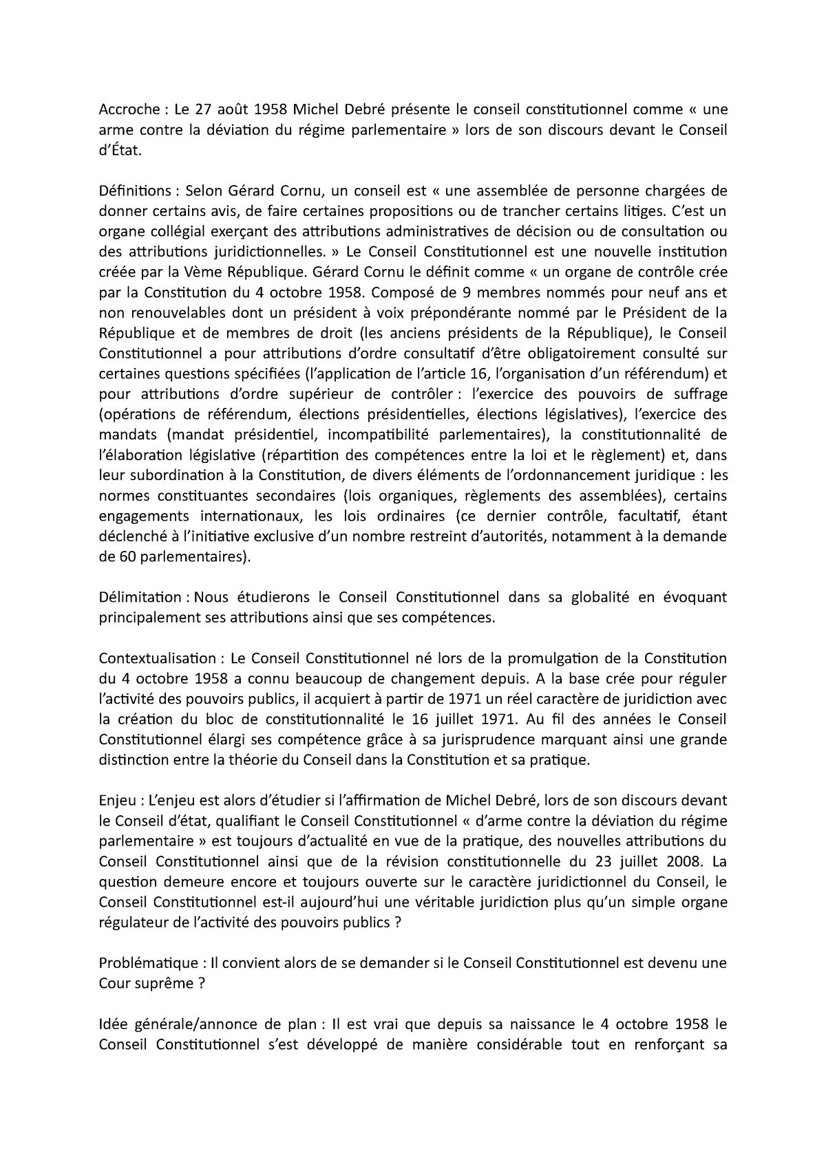 phrase d'accroche dissertation sur le conseil constitutionnel