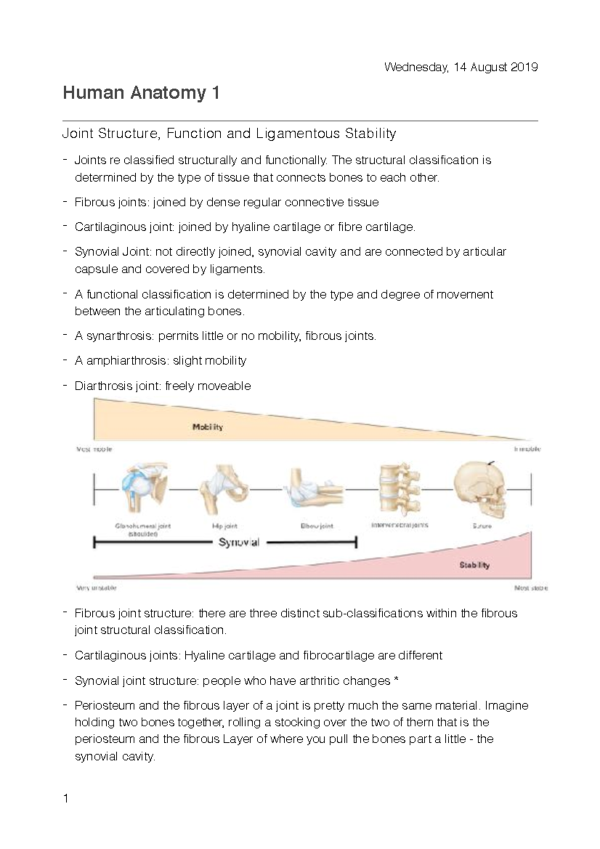 Human Anatomy 1 Lecture 3 Joints - Wednesday, 14 August 2019 Human ...