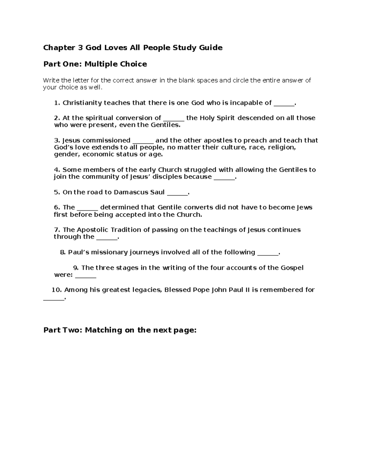 Chapter+3+Study+Guide-+God+Loves+All+People - Chapter 3 God Loves All ...