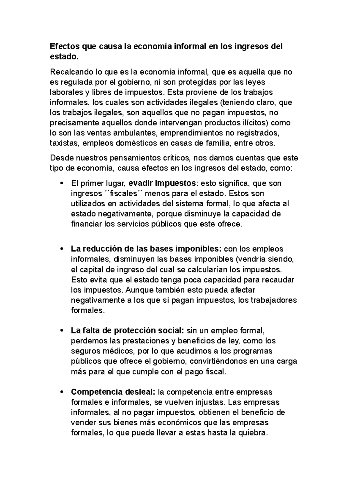 Efectos Que Causa La Economía Informal En Los Ingresos Del Estado Mi