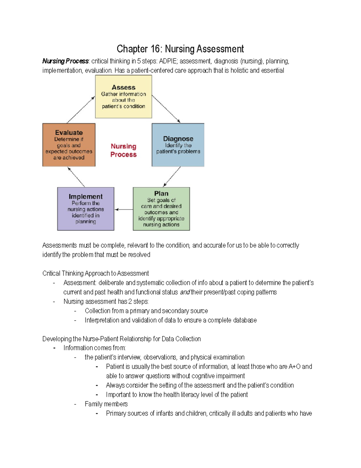 Chapter 16 Nursing Assessment - Chapter 16: Nursing Assessment Nursing ...