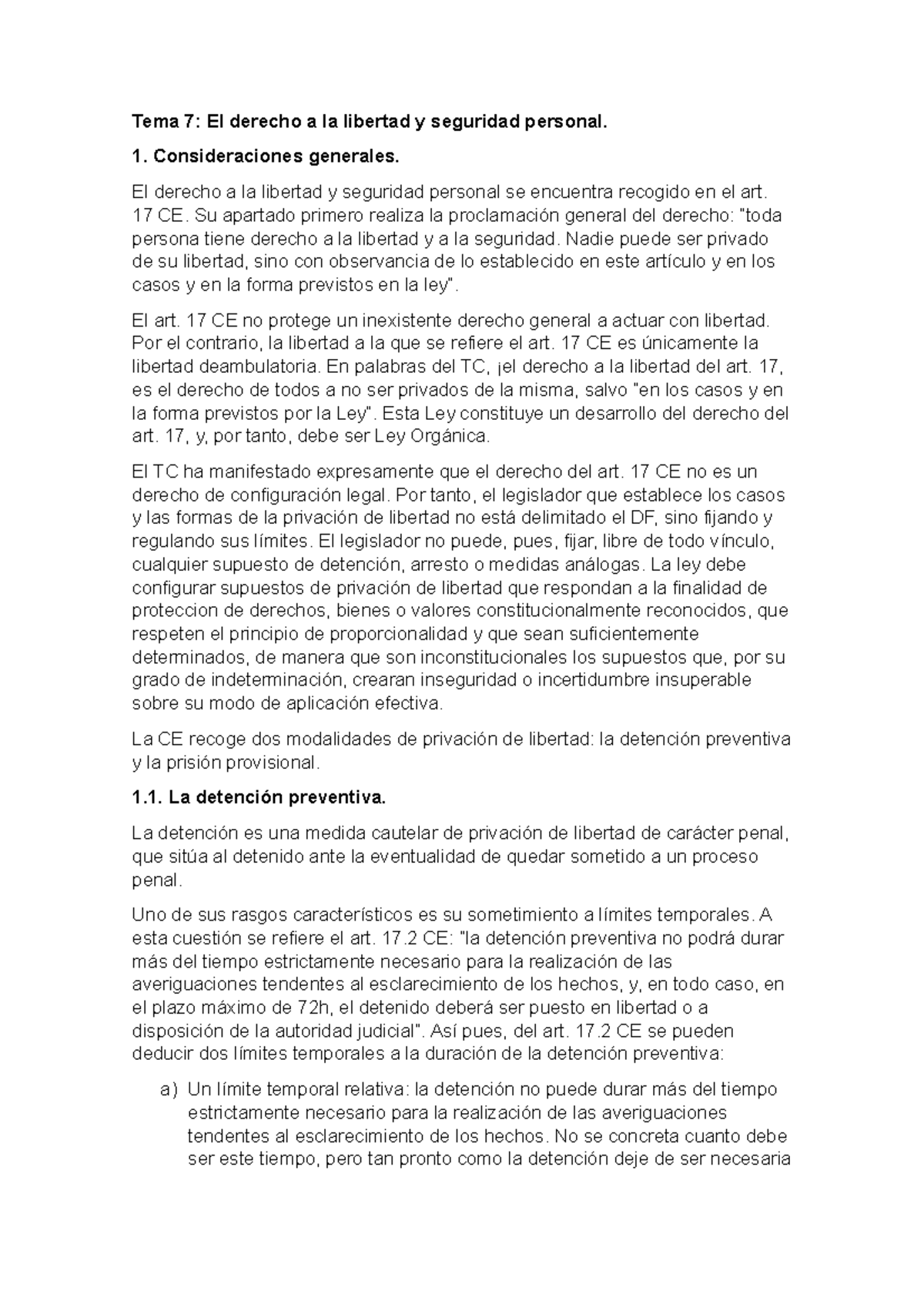 Tema 7 - Apuntes 7 - Tema 7: El Derecho A La Libertad Y Seguridad ...