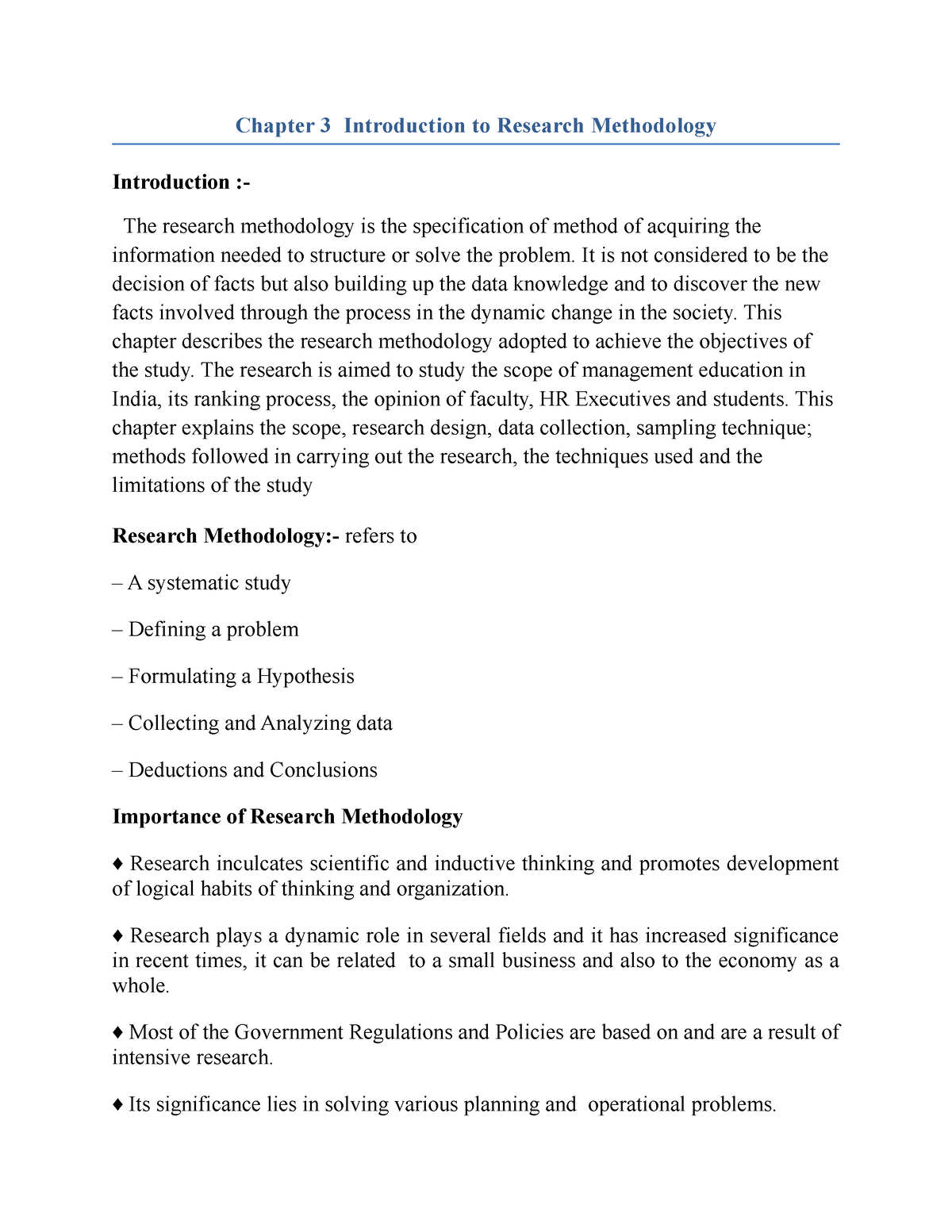 research methodology chapter introduction