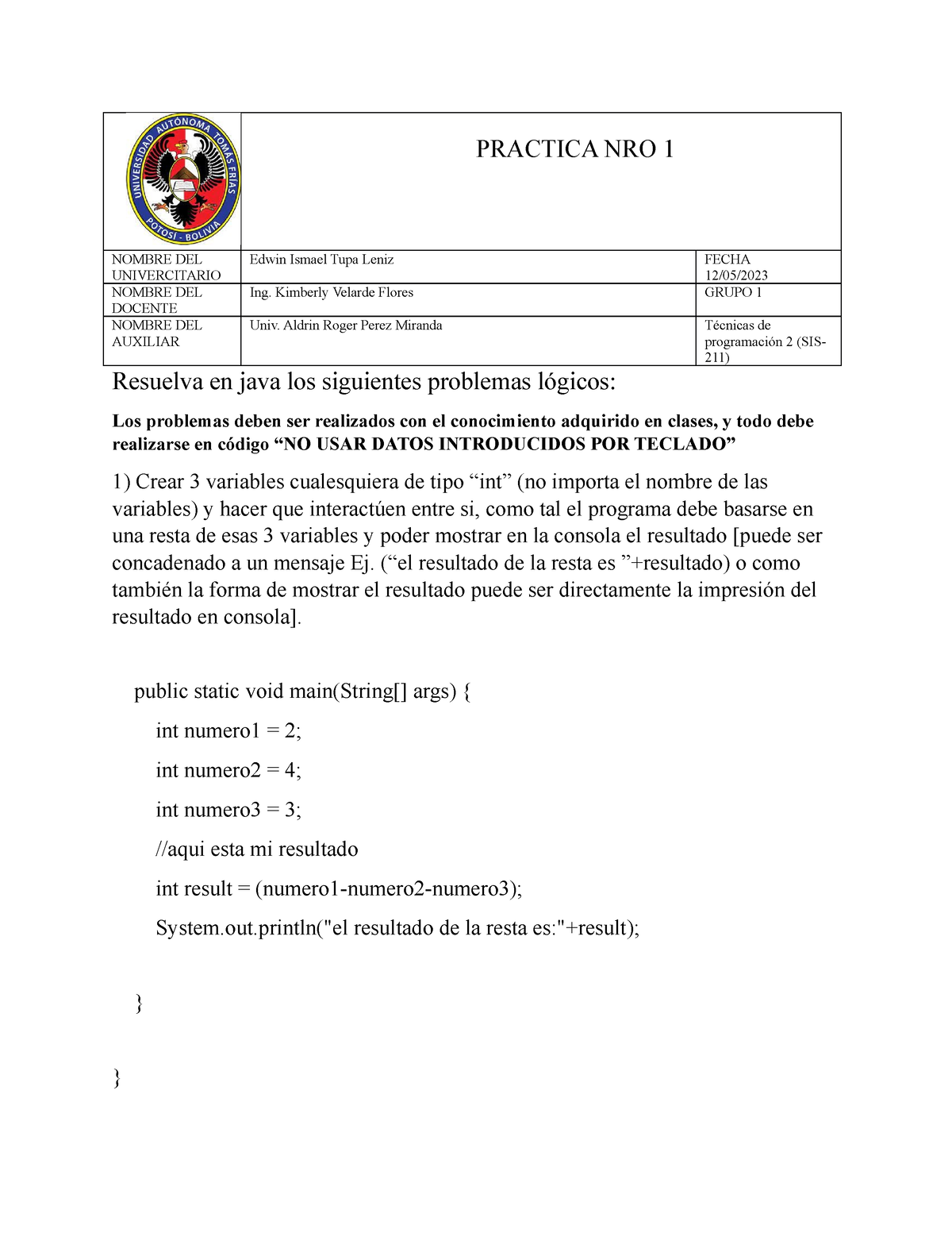 Practica Nro 1 - Prctica Resuelta - PRACTICA NRO 1 NOMBRE ...