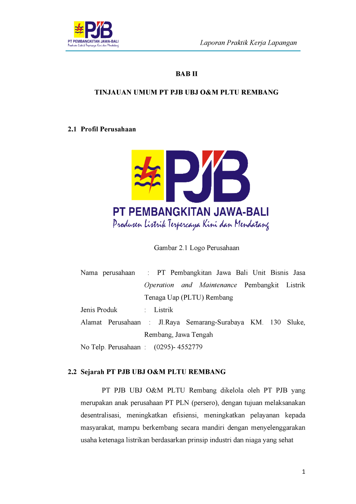 Kesiapan - Tugas - BAB II TINJAUAN UMUM PT PJB UBJ O&M PLTU REMBANG 2 ...