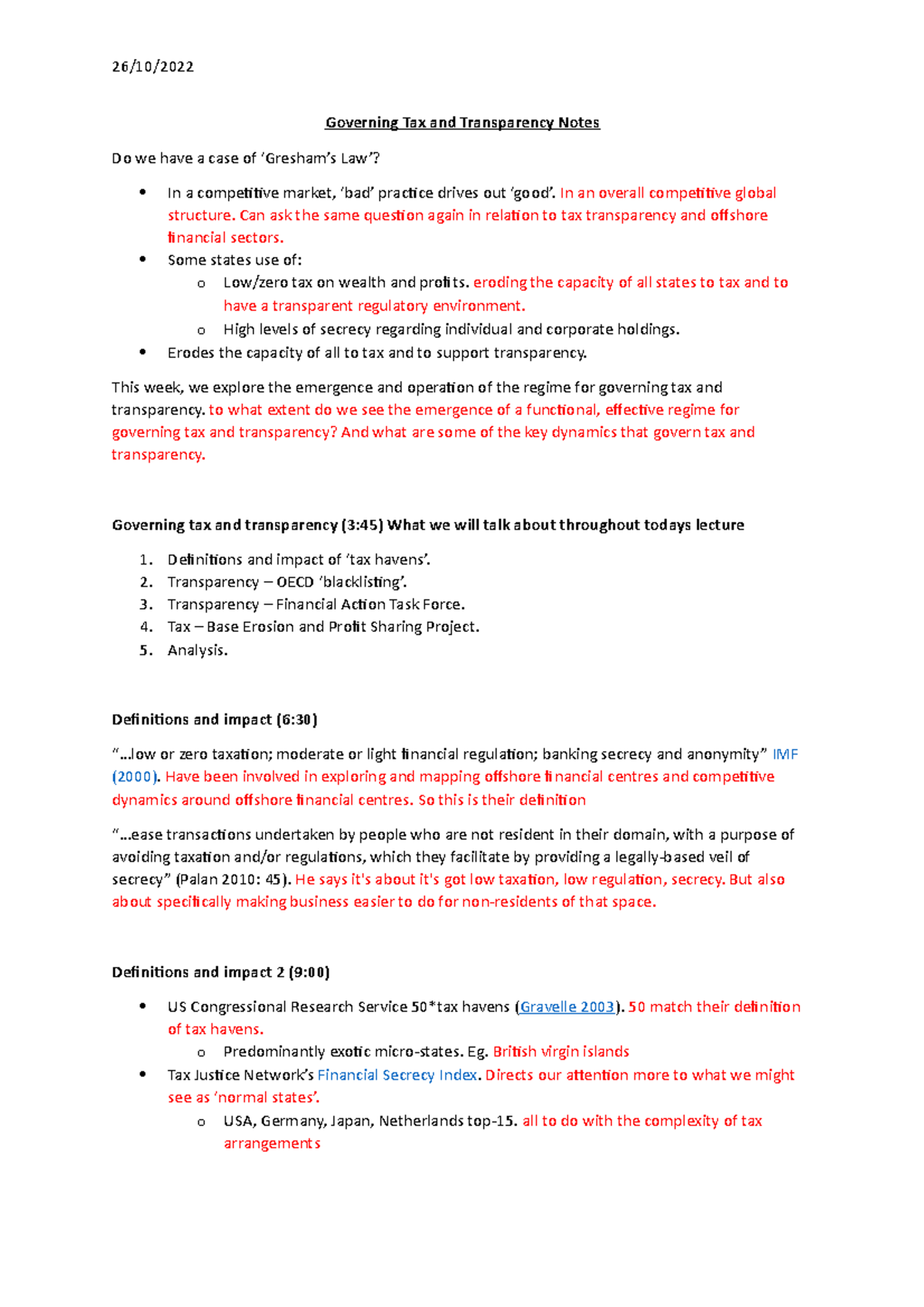 Governing Tax and Transparency Notes - In an overall competitive global ...