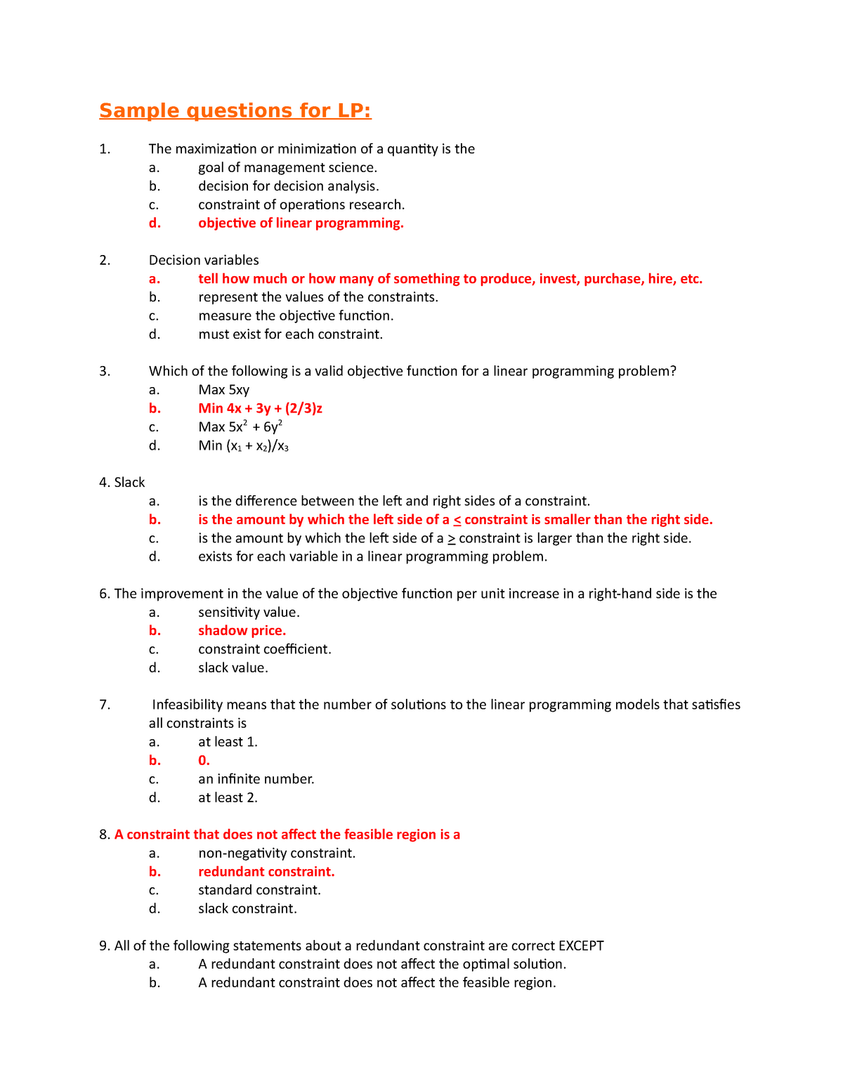 operations research sample questions and answers