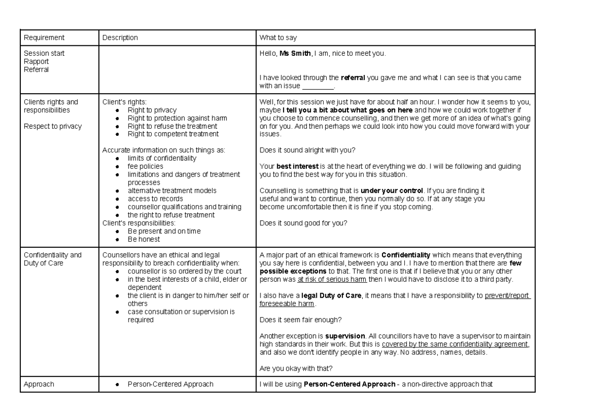 Mr Smith Counselling Roleplay - Requirement Description What to say ...