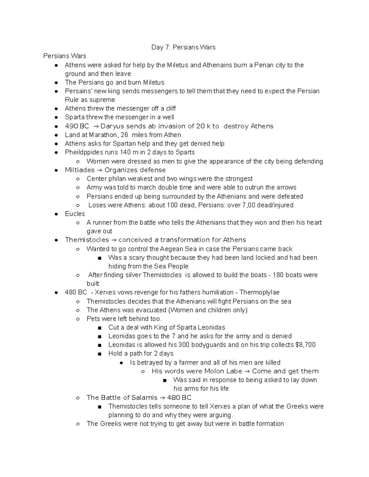 Day 7 Persians Wars - The notes are vital to the class - Day 7 ...