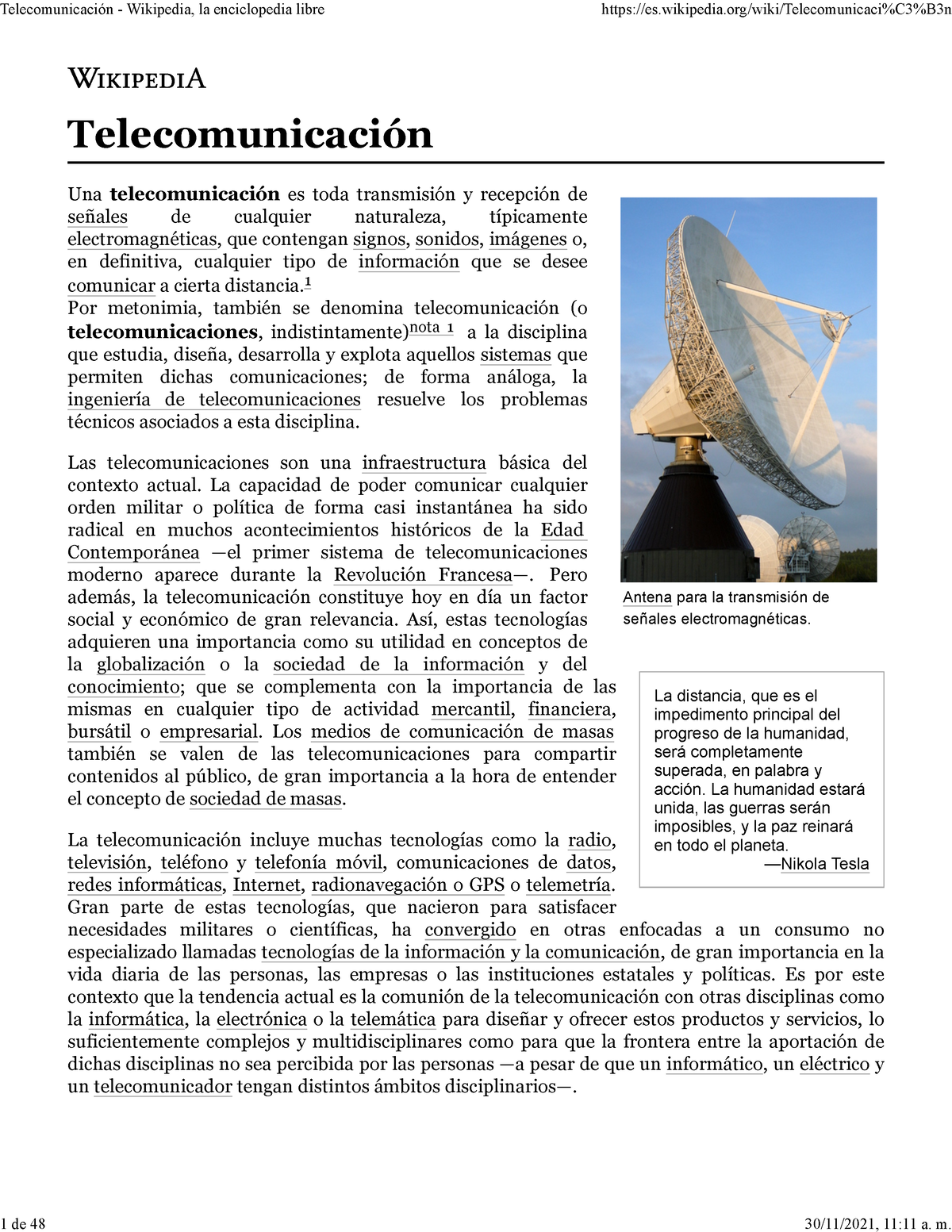 Telecomunicación - Wikipedia, la enciclopedia libre - Antena para