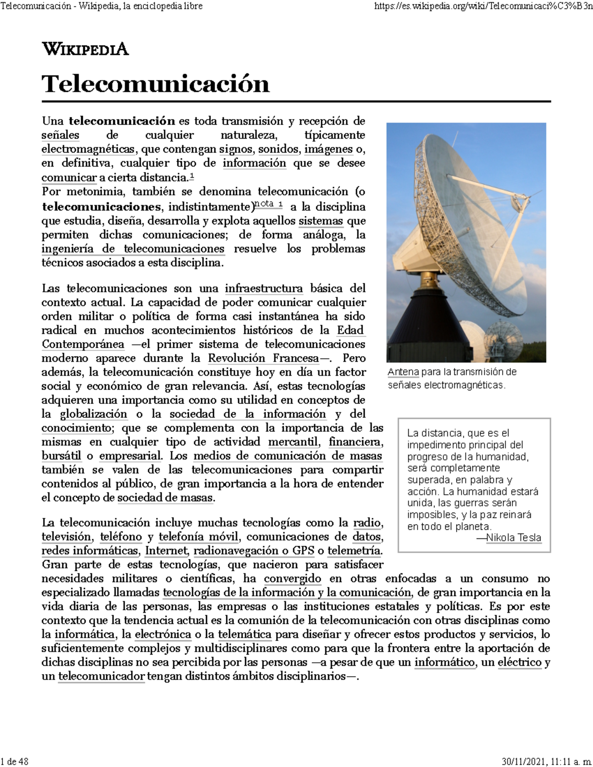 Telecomunicación - Wikipedia, la enciclopedia libre - Antena para