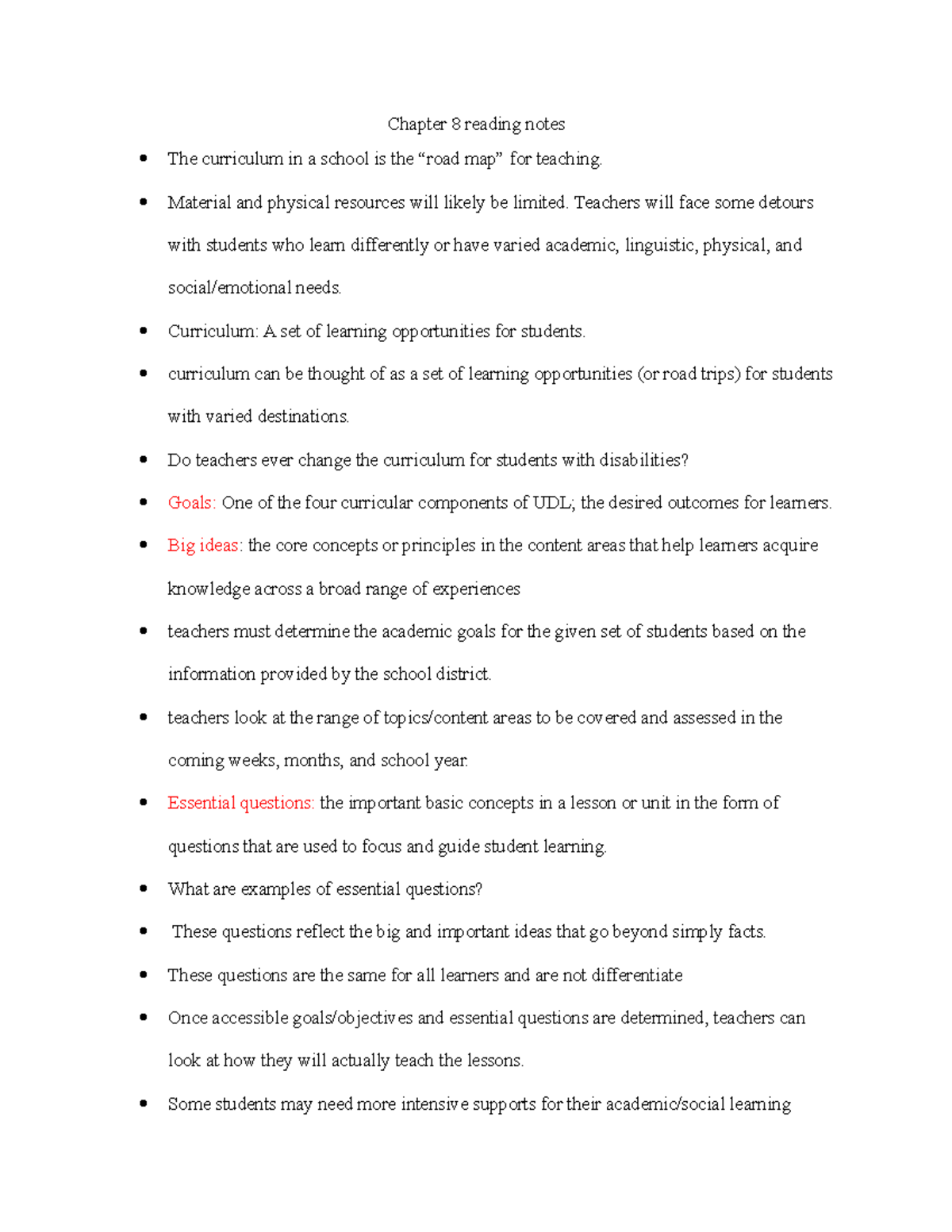 Chapter 8 reading notes - Chapter 8 reading notes The curriculum in a ...