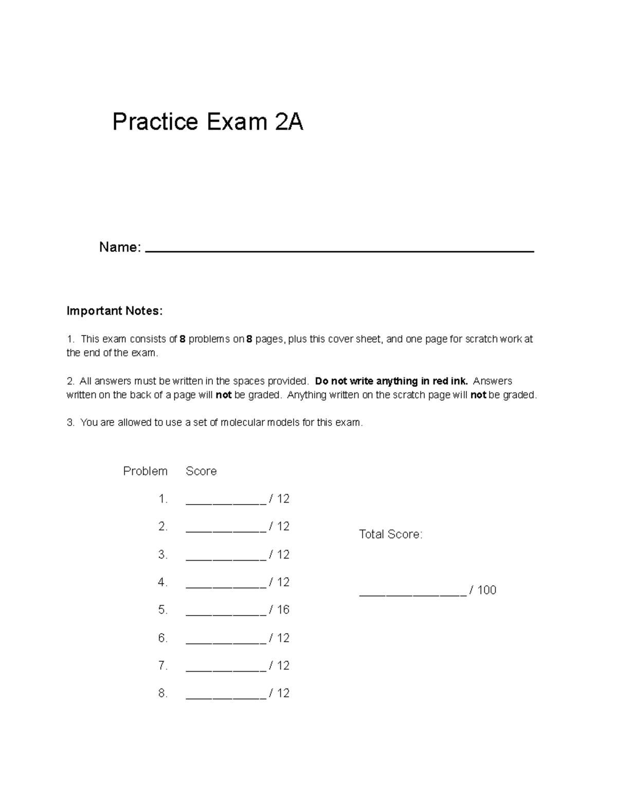 Practice-Exam-2A - Practice Test - Important Notes: This Exam Consists ...