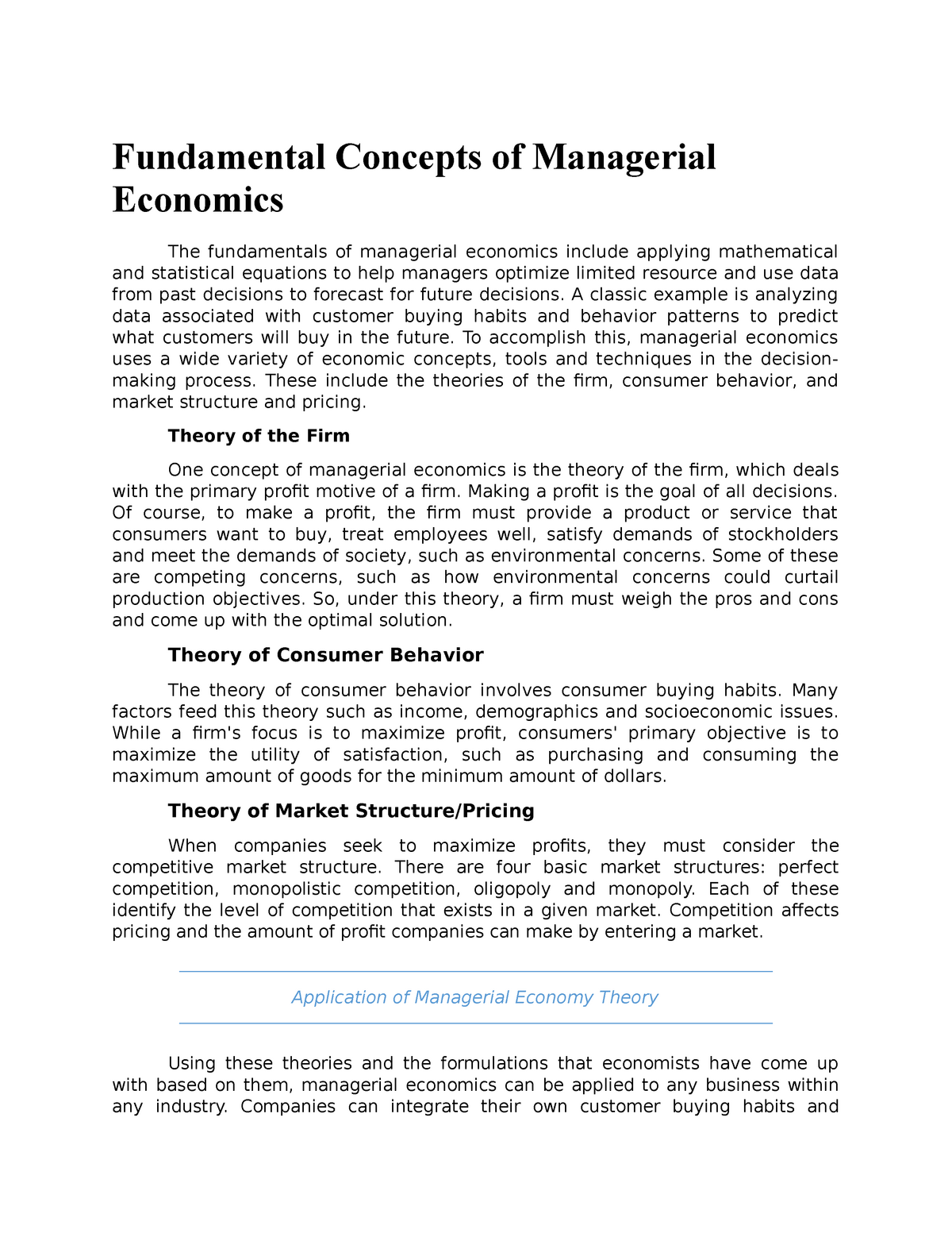 Chapter 2 Fundamental Concepts Of Managerial Economics Fundamental 