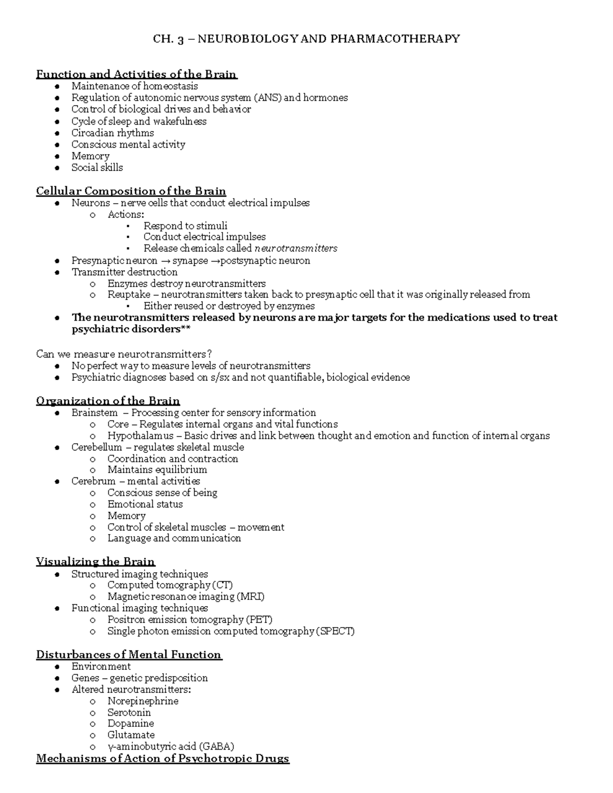 Ch. 3 Pharmacotherapy - CH. 3 – NEUROBIOLOGY AND PHARMACOTHERAPY ...