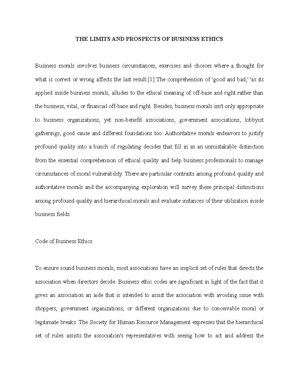 THE Limits AND Prospects OF Business Ethics - Governance, Business ...