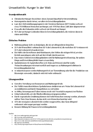 Welthunger Prasentation Handout Umweltethik Hunger In Der Welt Grundproblematik Studocu