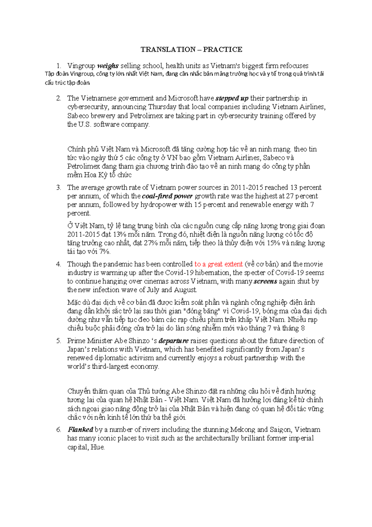 W2 - Translation practice - TRANSLATION – PRACTICE 1. Vingroup weighs ...