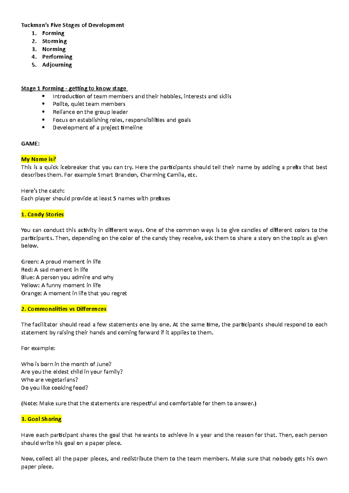 Tuckman's Five Stages of Group Development - Tuckman’s Five Stages of ...