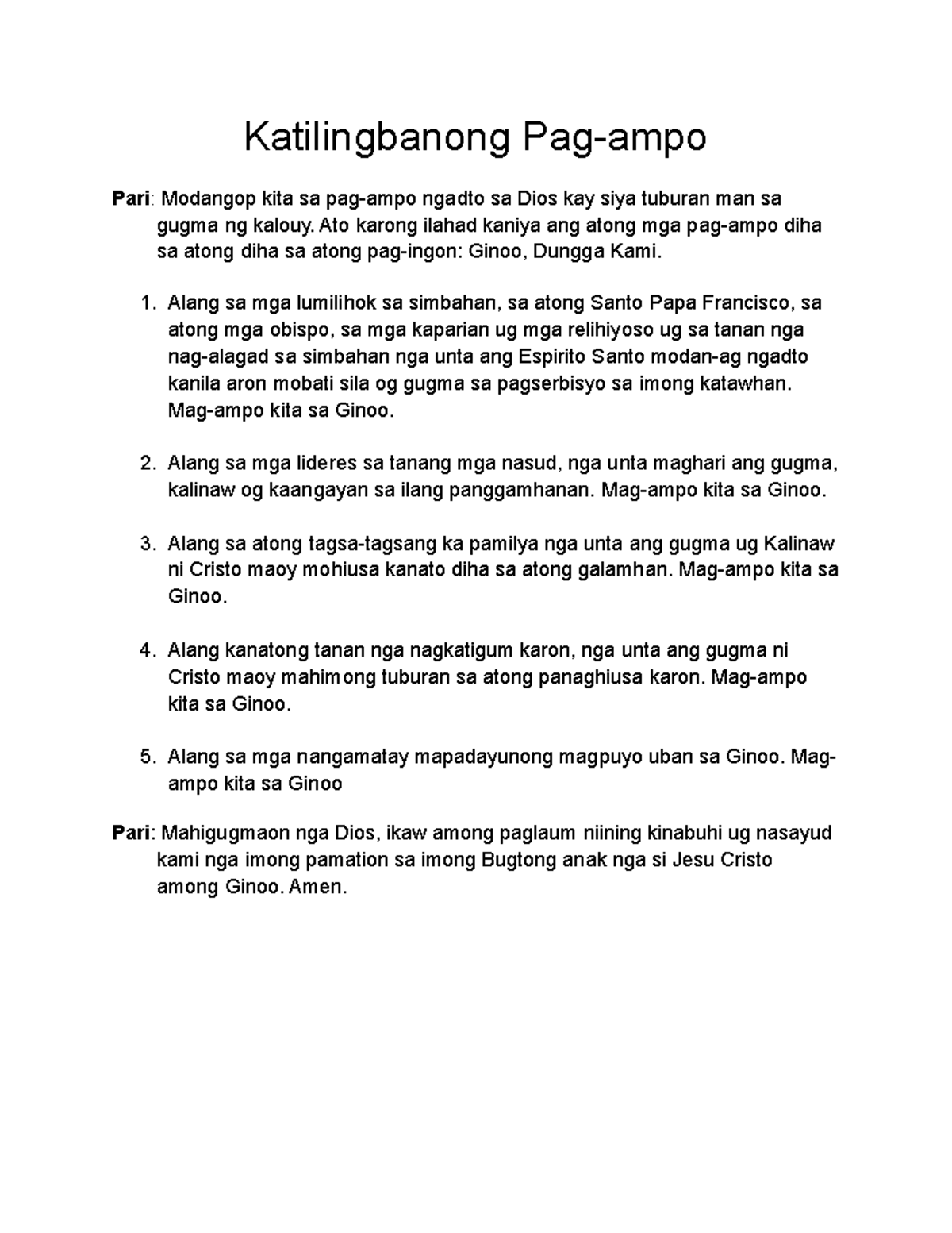 Katilingbanong Pagampo "_" Katilingbanong Pagampo Pari Modangop