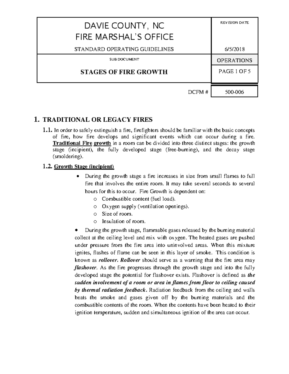 500006 Stages of Fire Growth DAVIE COUNTY, NC FIRE MARSHAL’S OFFICE