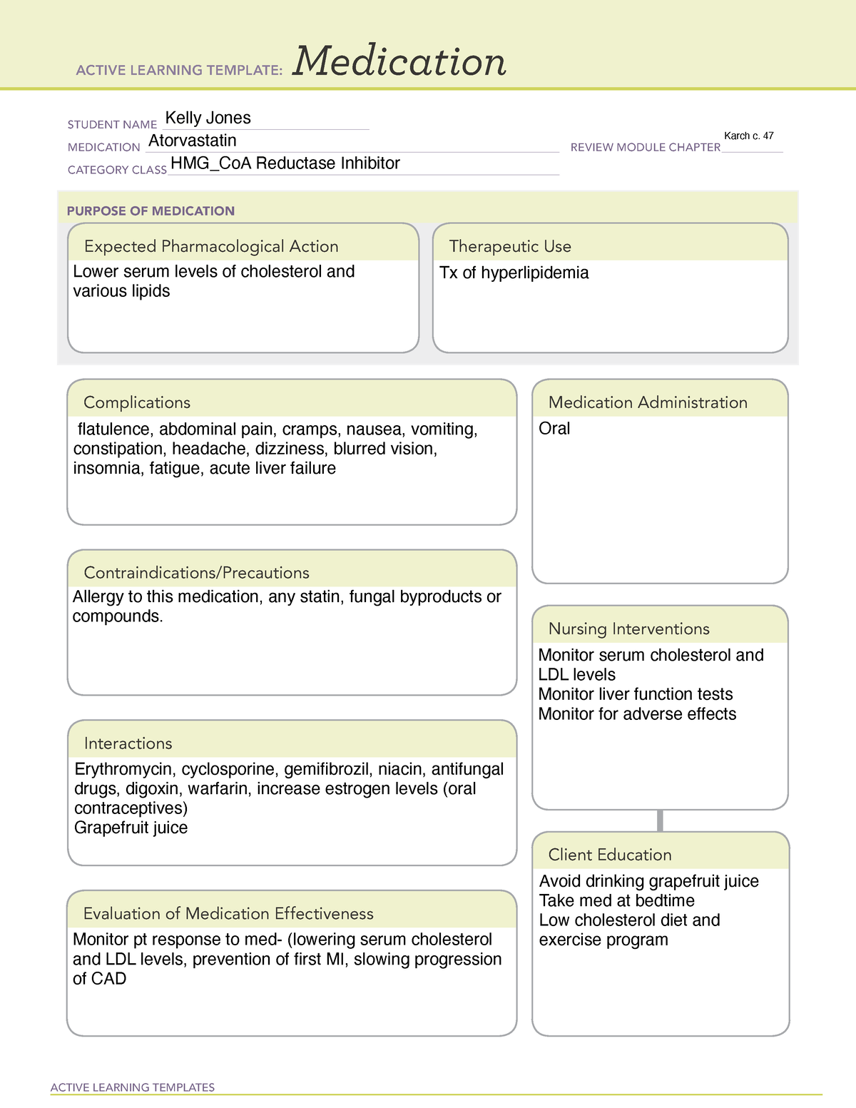 ATI Med- Atorvastatin - ATI Med - ACTIVE LEARNING TEMPLATES Medication ...