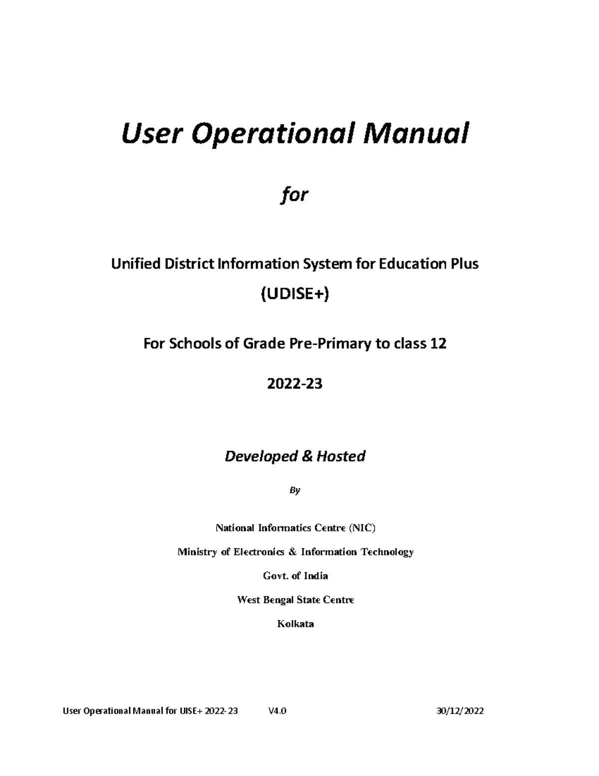 Udise User Manual 202223 User Operational Manual for Unified