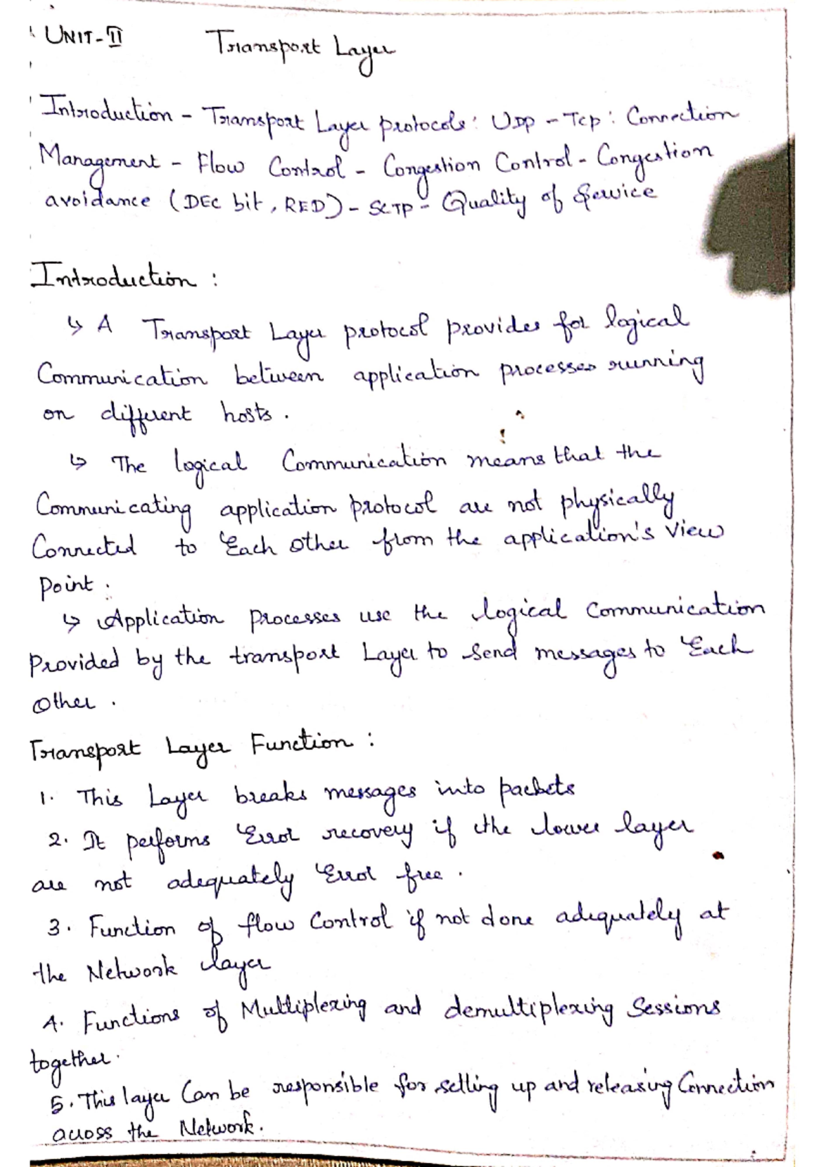 CN -Unit 2 - GOOD - II Transport Layer Introduction Transport Laya ...