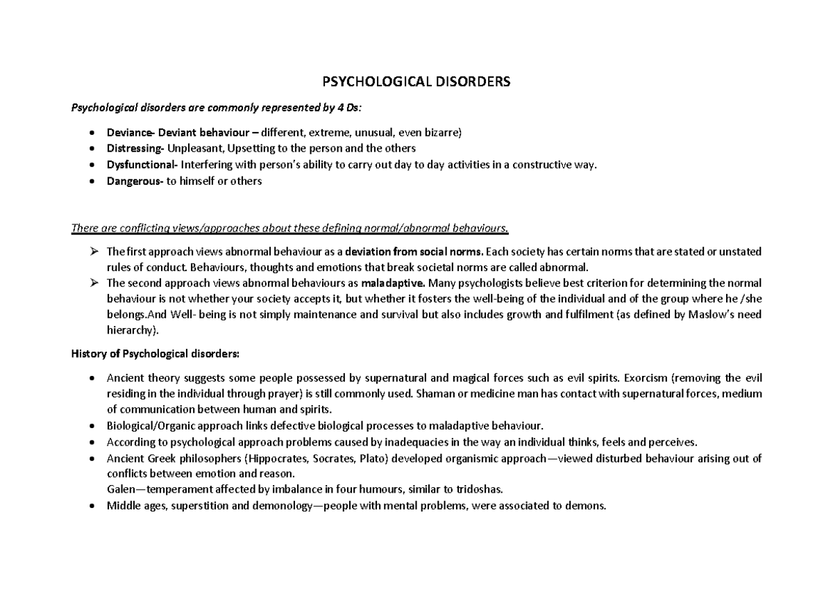 Chapter 4 - Psychology - PSYCHOLOGICAL DISORDERS Psychological ...