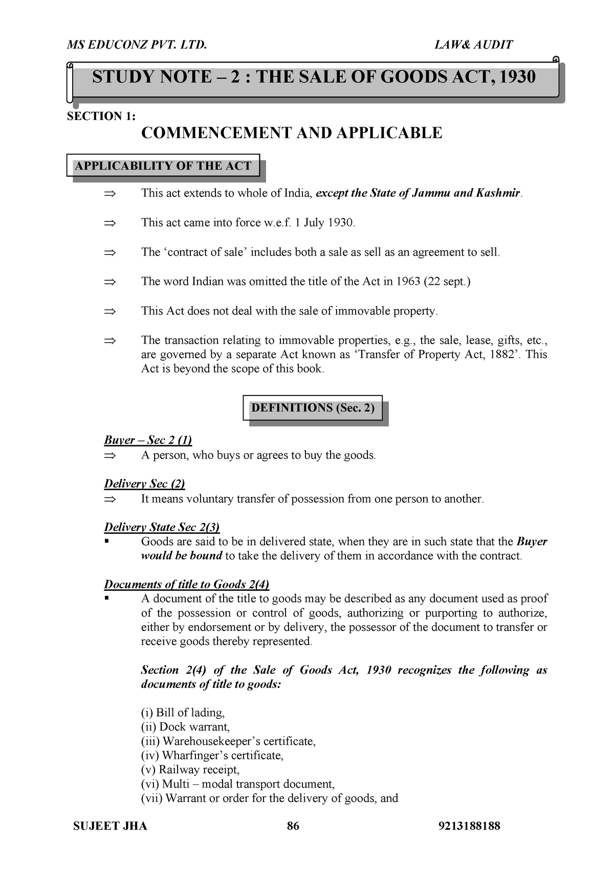 sale of goods act 1930 assignment