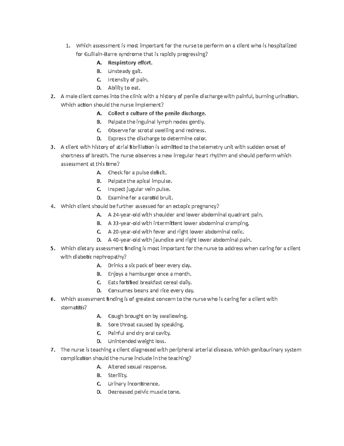 Hesi - HESI med surg study questions - Which assessment is most ...