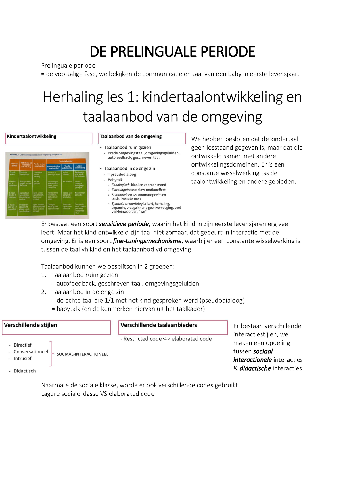 Samenvatting Van Het Handboek En De Lesnotities Prelinguale Periode De Prelinguale Periode