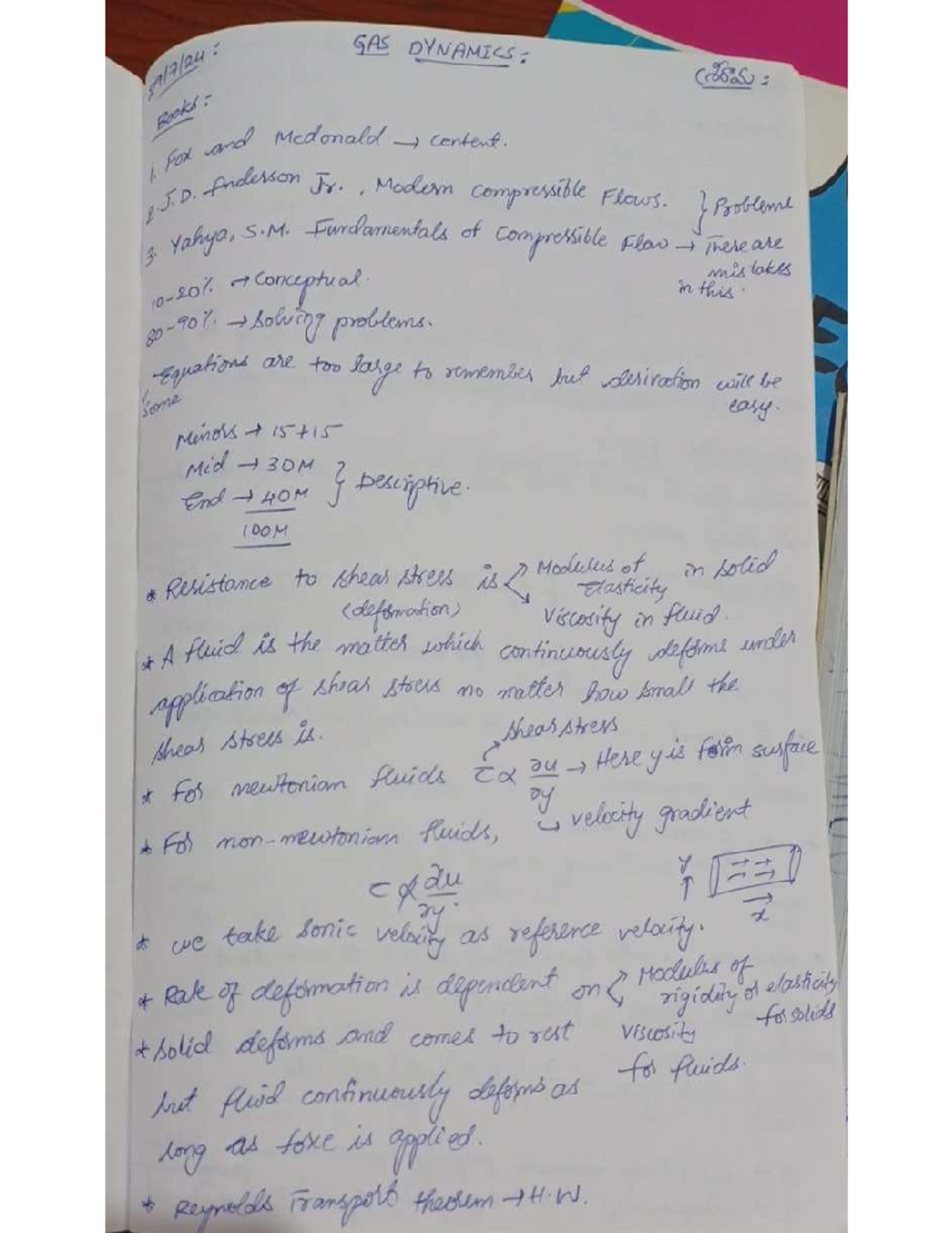 Gd - gd notes - : GAS DYNAMICS: C SS Books: Fox and Mcdonald content. 1 ...
