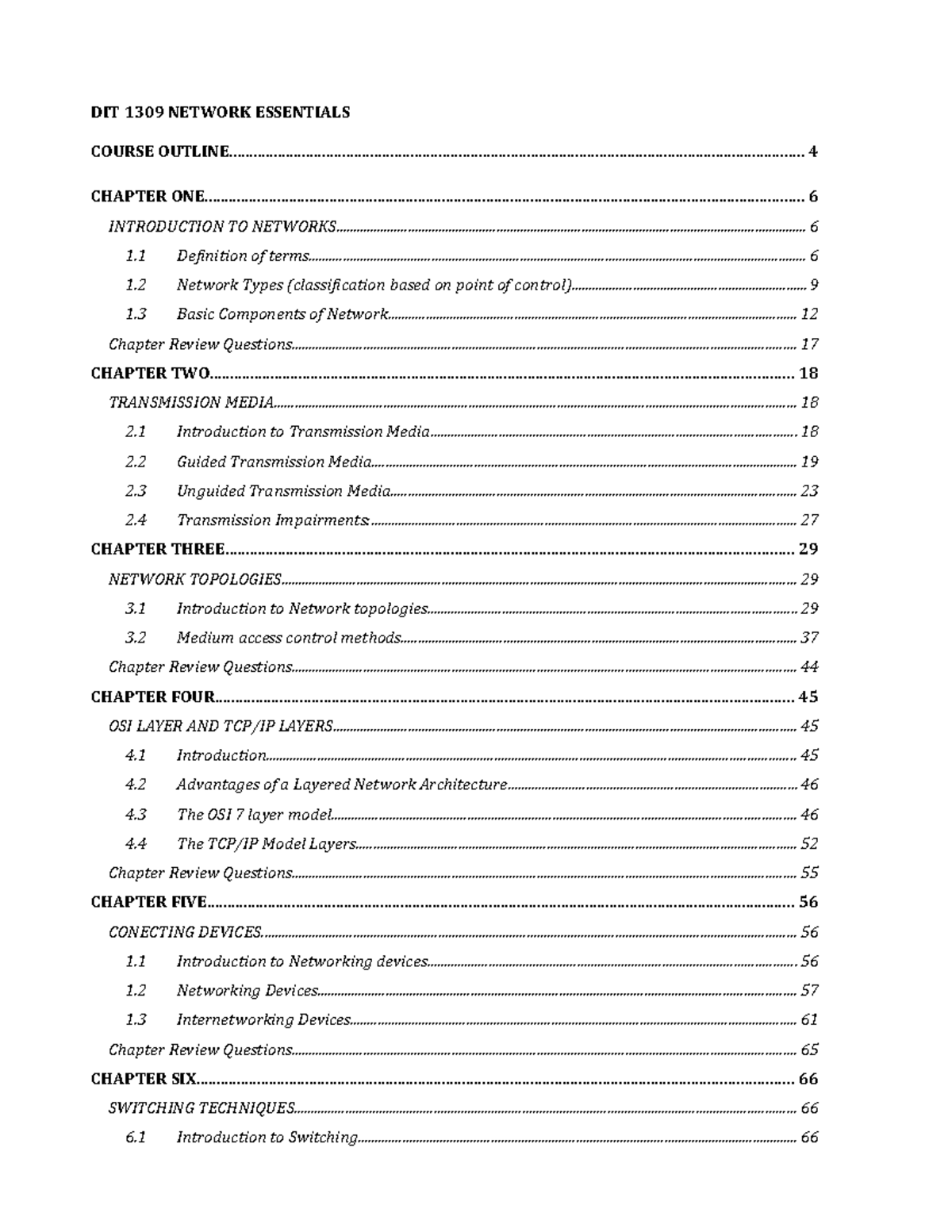 DIT 1309 Network Essentials ALL Notes-1 - DIT 1309 NETWORK ESSENTIALS ...