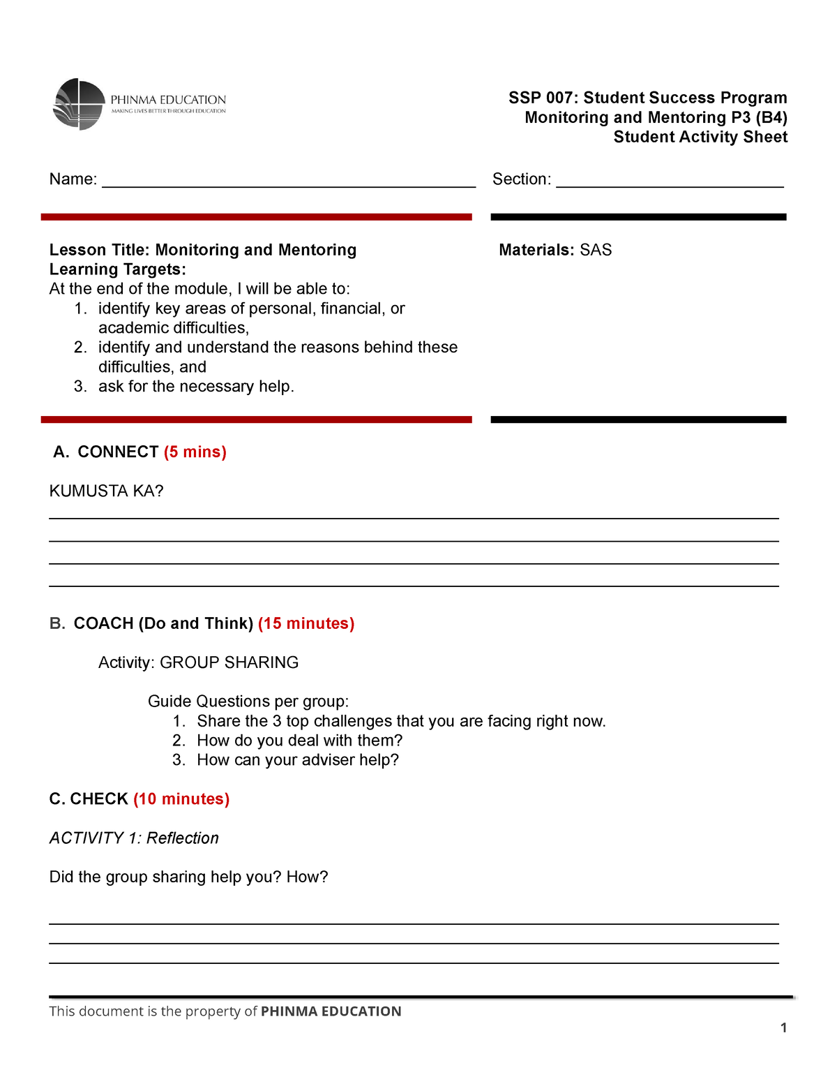 SSP 007 Monitoring And Mentoring P3 (B4) SAS-1 - SSP 007: Student ...