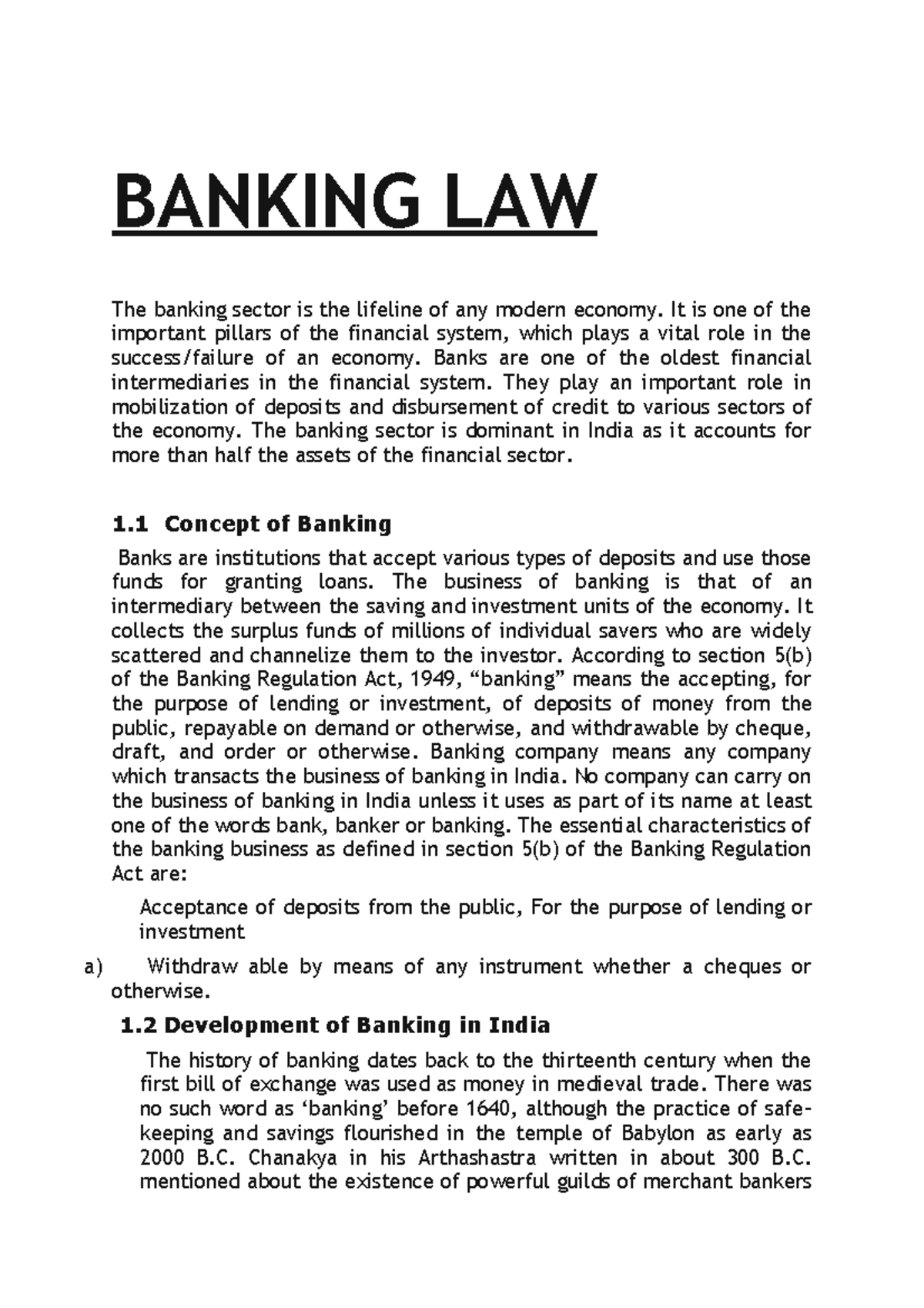 banking law assignment topics