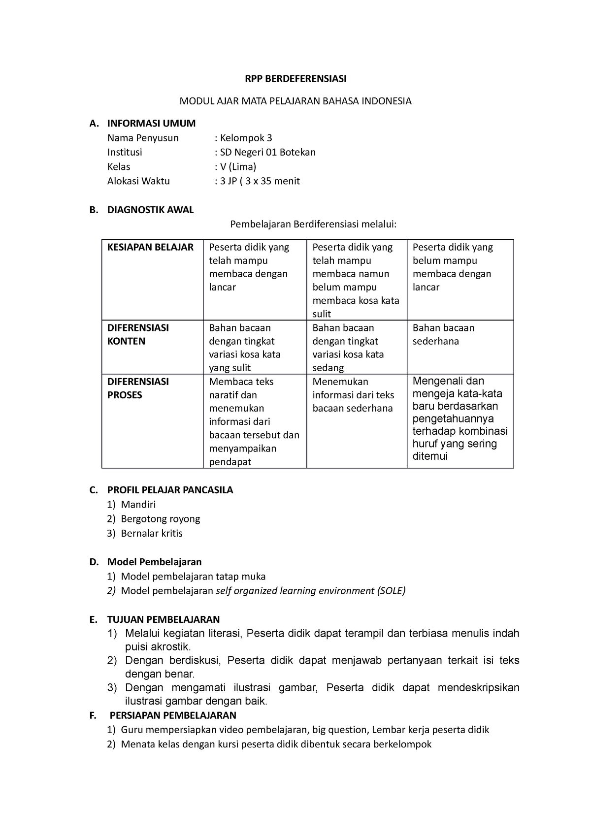 Modul AJAR Berdeferensiasi B Indonesia - RPP BERDEFERENSIASI MODUL AJAR ...