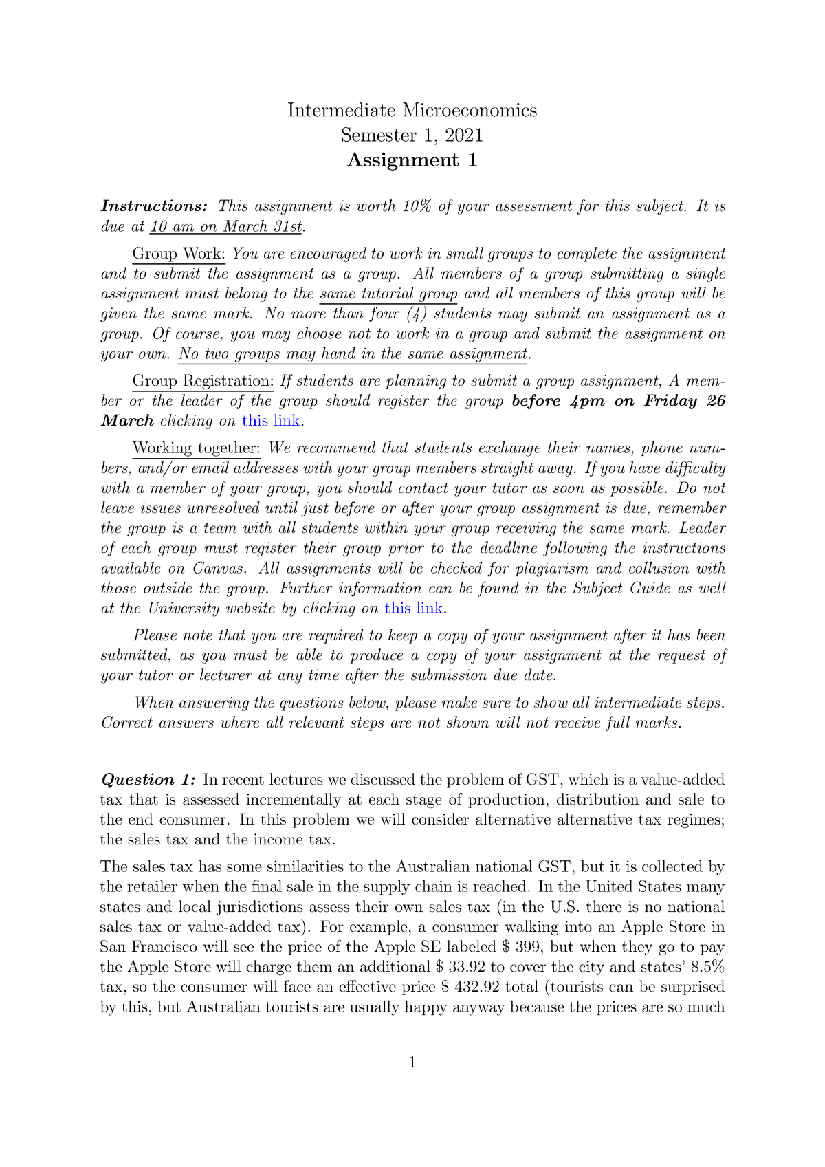 intermediate microeconomics assignment