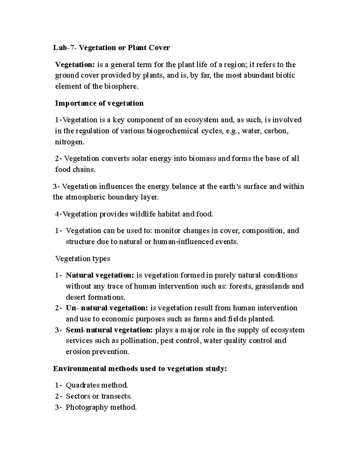 Vegetation OR Plant Cover Lab7 Vegetation or Plant Cover Vegetation
