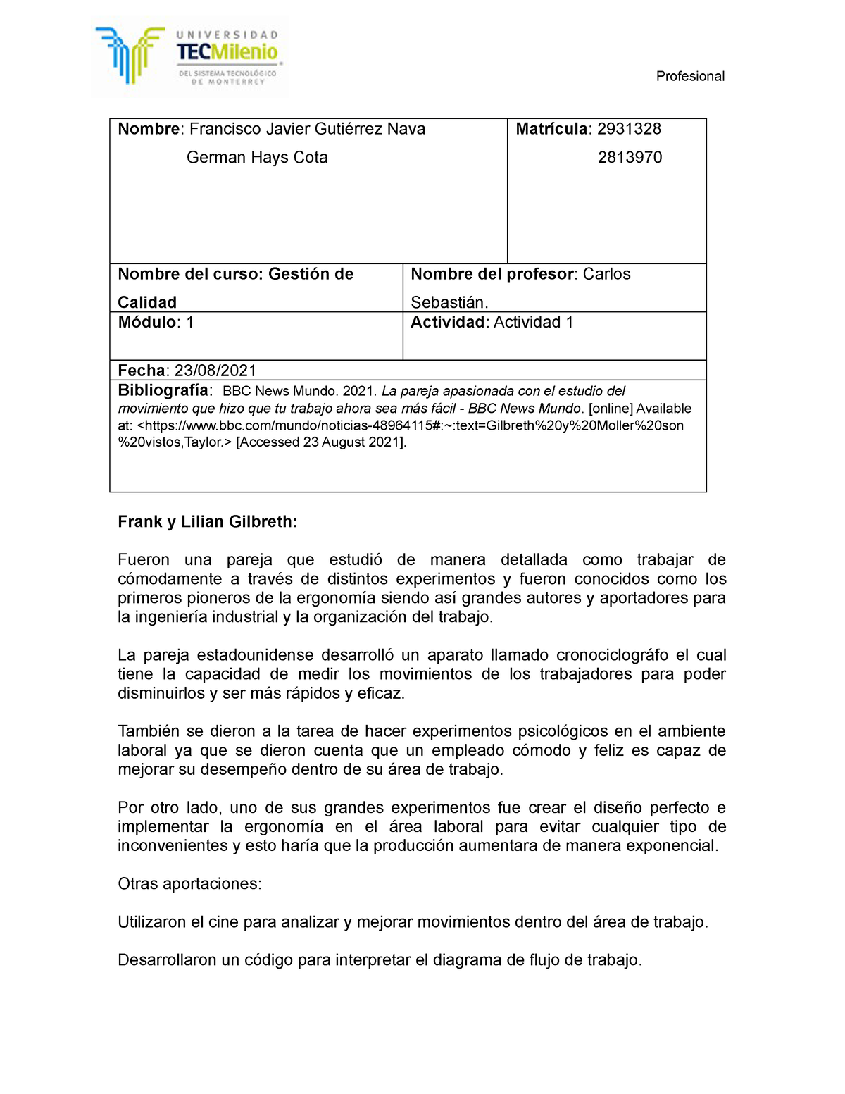 Actividad 1 gestión de calidad 100 de calificación. - Profesional ...