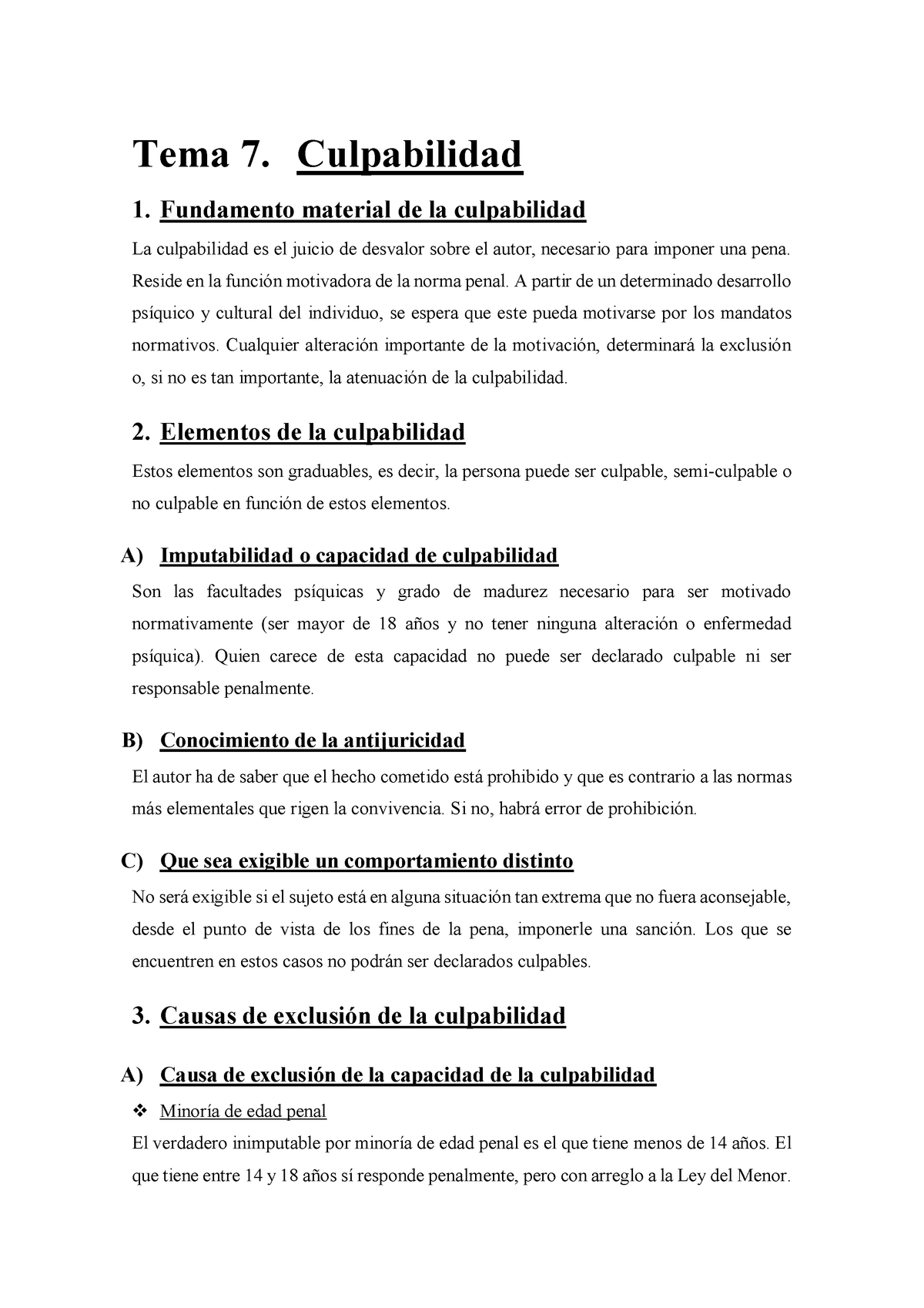 Tema 7 JMG - Apuntes 7 - Tema 7. Culpabilidad 1. Fundamento Material De ...