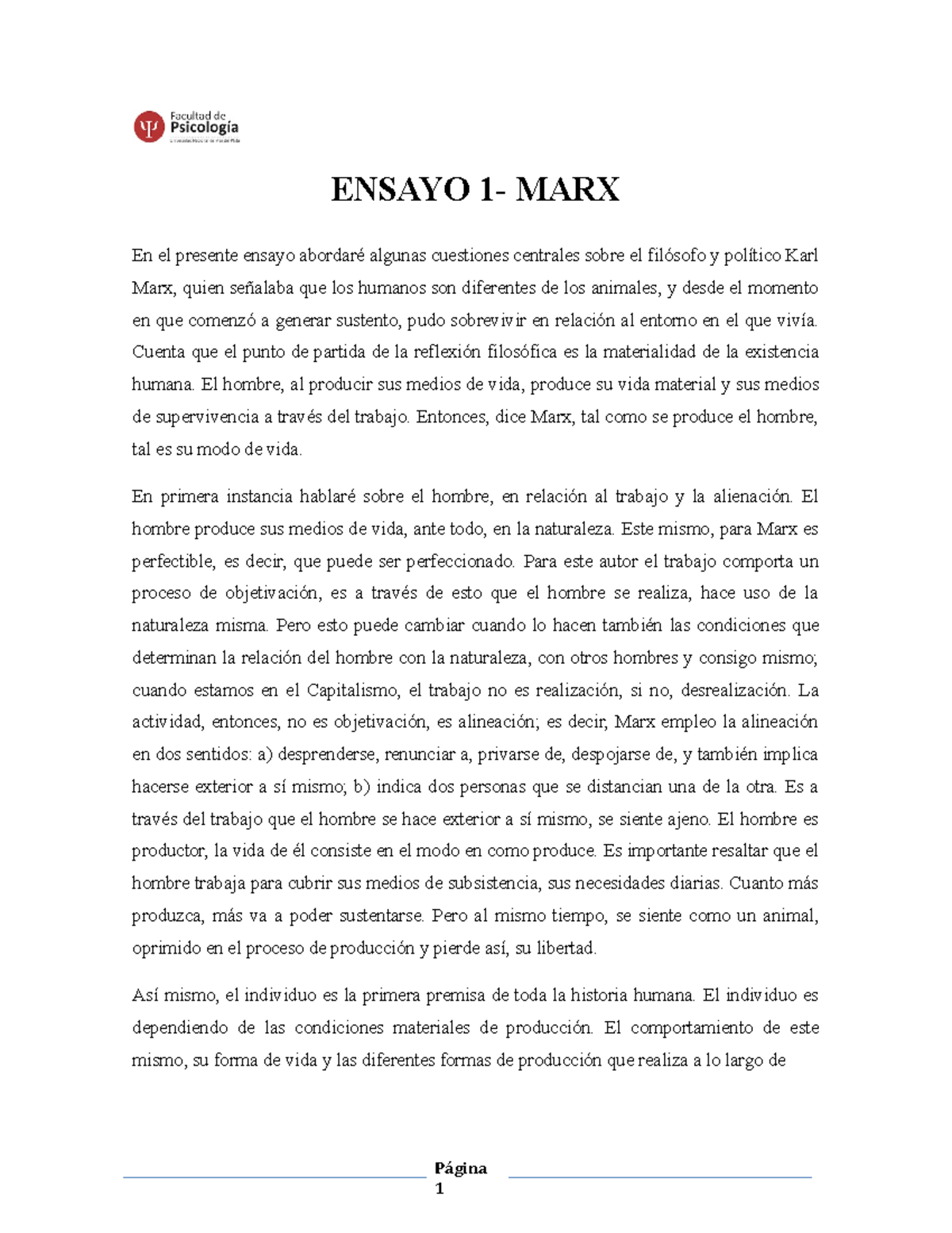 Ensayo 1 Marx/ Sociología 2021 primer cuatrimestre/ julieta