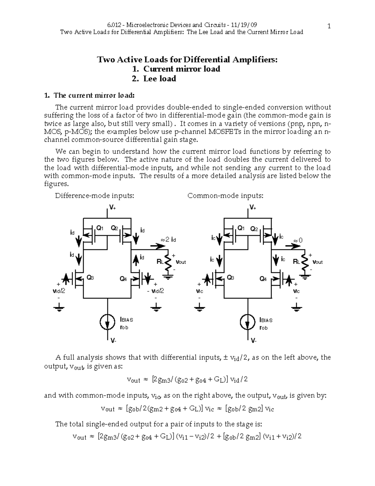 Electronics Current Mirror Load Notes - 1 6 - Microelectronic Devices ...