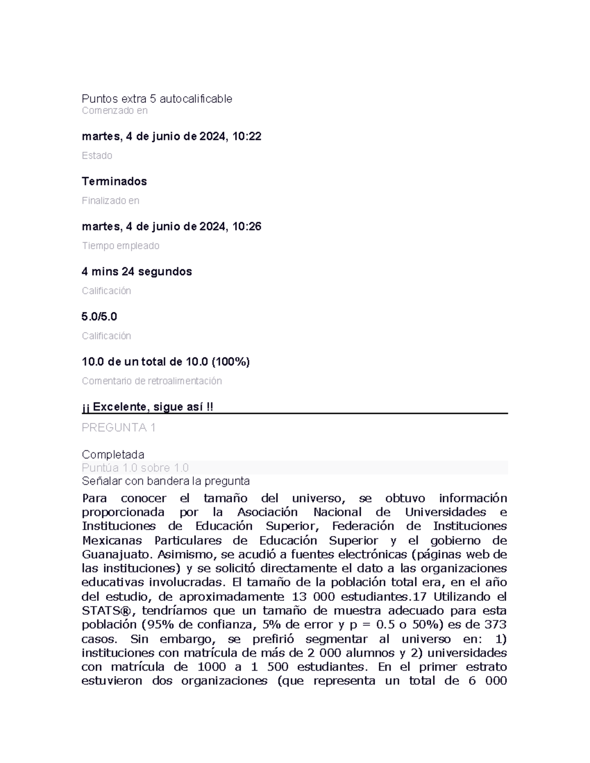 Puntos extra 5 autocalificable Estadistica de las ciencias sociales ...