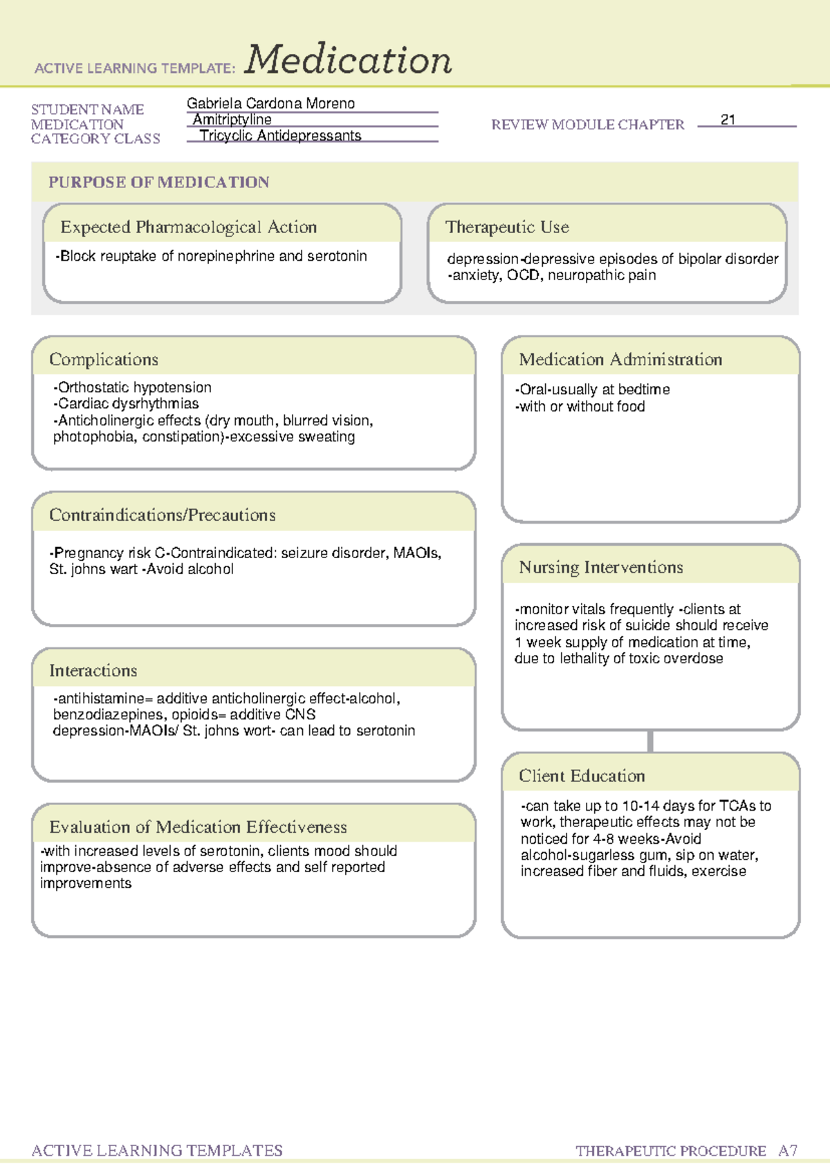 Medication form Amitriptyline - NUR1060C - STUDENT ...