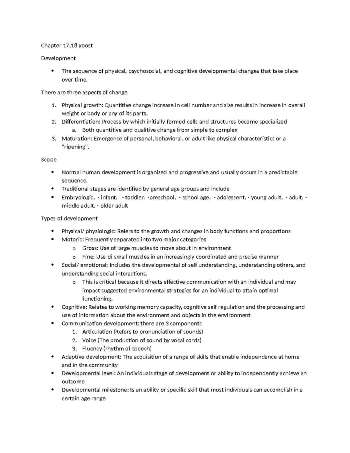 Module 1 Notes - Chapter 17,18 Yoost Development The Sequence Of ...