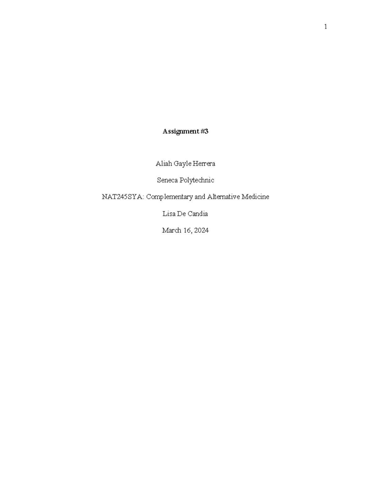 APA basic template 1 - dfgdg - Assignment # Aliah Gayle Herrera Seneca ...