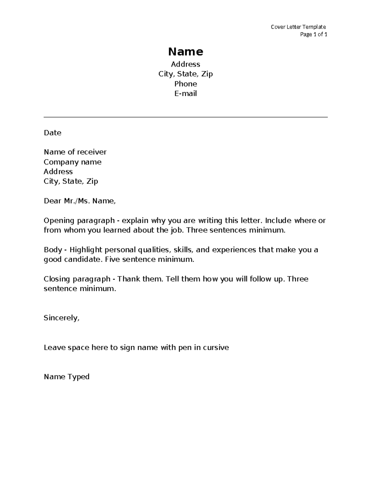 Elijah Warnick - Cover Letter Template - Cover Letter Template Page 1 ...